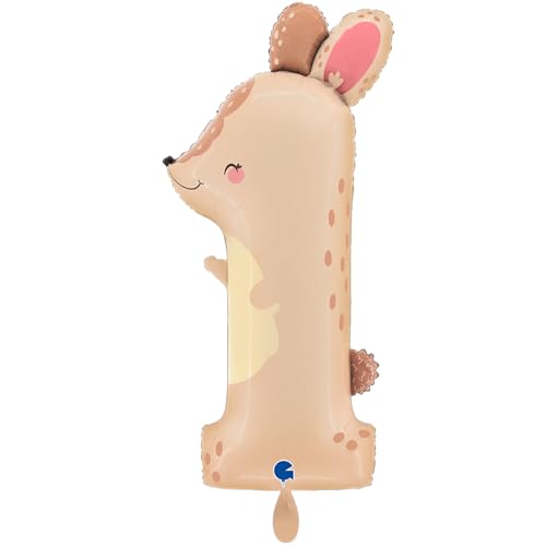 NEU Folienballon Große Zahl mit Tiermotiv, Zahl 1, Hase, ca. 90cm Höhe von CREATIV DISCOUNT