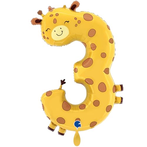 NEU Folienballon Große Zahl mit Tiermotiv, Zahl 3, Giraffe, ca. 90cm Höhe von CREATIV DISCOUNT