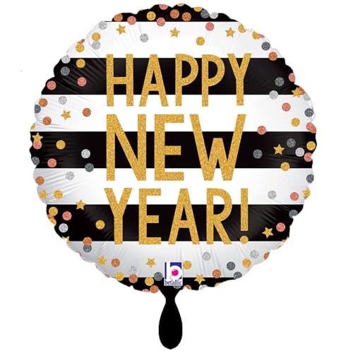 NEU Folienballon Happy New Year Konfetti, schwarz-weiß, 35cm von CREATIV DISCOUNT
