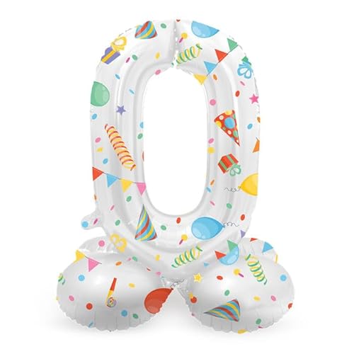 NEU Folienballon Mini Zahl 0, mit Standfuss und buntem Party-Design, ca. 40cm, Zahlenballon NEU Folienballon Mini Zahl 0, mit Standfuss und buntem Party-Design, ca. 40cm, Zahlenballon von CREATIV DISCOUNT