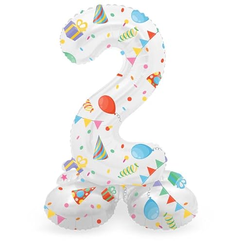 NEU Folienballon Mini Zahl 2, mit Standfuss und buntem Party-Design, ca. 40cm, Zahlenballon NEU Folienballon Mini Zahl 2, mit Standfuss und buntem Party-Design, ca. 40cm, Zahlenballon von CREATIV DISCOUNT