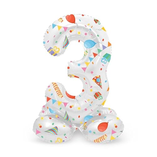 NEU Folienballon Mini Zahl 3, mit Standfuss und buntem Party-Design, ca. 40cm, Zahlenballon NEU Folienballon Mini Zahl 3, mit Standfuss und buntem Party-Design, ca. 40cm, Zahlenballon von CREATIV DISCOUNT