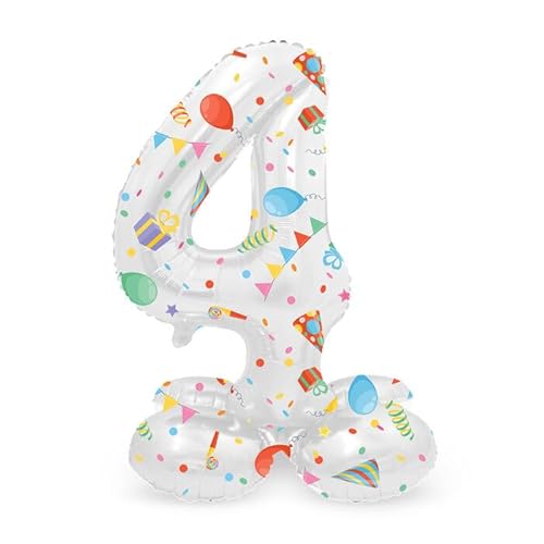 NEU Folienballon Mini Zahl 4, mit Standfuss und buntem Party-Design, ca. 40cm, Zahlenballon NEU Folienballon Mini Zahl 4, mit Standfuss und buntem Party-Design, ca. 40cm, Zahlenballon von CREATIV DISCOUNT