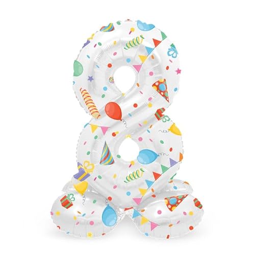 NEU Folienballon Mini Zahl 8, mit Standfuss und buntem Party-Design, ca. 40cm, Zahlenballon NEU Folienballon Mini Zahl 8, mit Standfuss und buntem Party-Design, ca. 40cm, Zahlenballon von CREATIV DISCOUNT