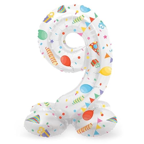 NEU Folienballon Mini Zahl 9, mit Standfuss und buntem Party-Design, ca. 40cm, Zahlenballon NEU Folienballon Mini Zahl 9, mit Standfuss und buntem Party-Design, ca. 40cm, Zahlenballon von CREATIV DISCOUNT