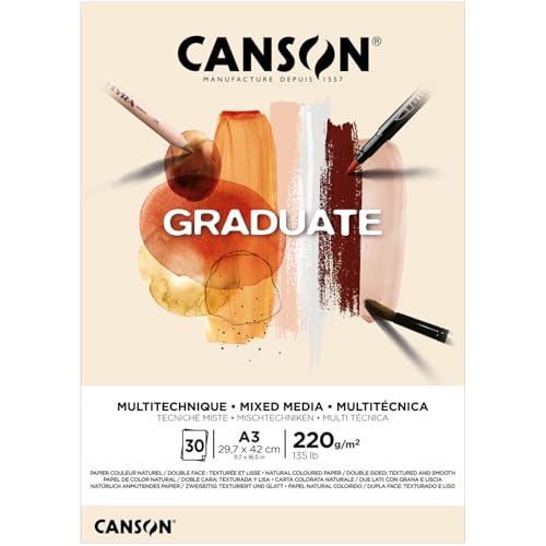 NEU Graduate Mixed Media Papier Block, DIN A3, 30 Blatt, 220 g/m², Natur von CREATIV DISCOUNT