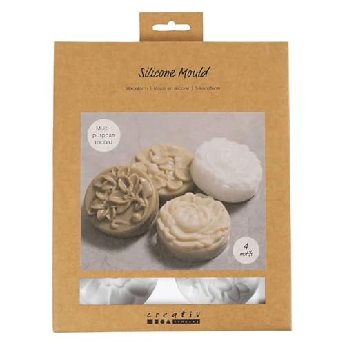 Silikonform/Gießform, Rund mit Blumenmuster, 6,8 x 2,3 cm, 4 Motive von CREATIV DISCOUNT