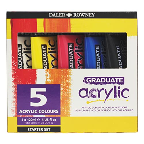 Daler Rowney GRADUATE Acrylic, Acrylfarbe in Studenten-Qualität, Starterset mit 5 x 120 ml mehrfarbig von Daler Rowney