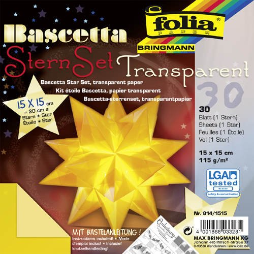 Bascetta Stern Bastelset Transparentpapier 115g/m² 15x15 cm 32 Blatt gelb Folia 814/1515 Bascetta Stern Bastelset Transparentpapier 115g/m² 15x15 cm 32 Blatt gelb Folia 814/1515 von CREATIVE
