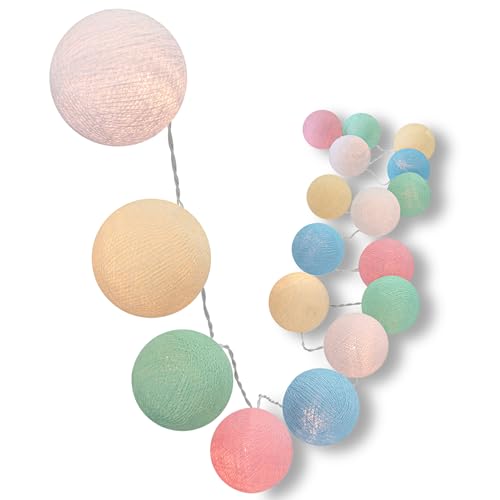 CREATIVECOTTON LED Lichterkette mit Cotton Balls inkl. Timer und Dimmer (20 Kugeln, Pastell) von CREATIVECOTTON