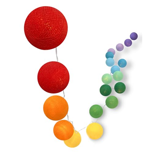 CREATIVECOTTON LED Lichterkette mit Cotton Balls inkl. Timer und Dimmer (20 Kugeln, Regenbogen) von CREATIVECOTTON
