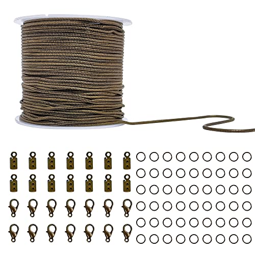 1.2 mm Schlangenkette, Halskette, Gliederkette, Antik-Bronze-beschichtet, runde Schlangen-Messingkette mit 20 Karabinerverschlüssen, 40 Stück Kordelenden für DIY-Armband, Schmuckherstellung von CREATZONE