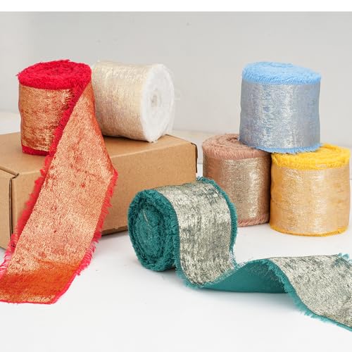 CREATZONE Chiffon-Bänder, 3,8 cm, schimmernd, ausgefranster Rand, handzerrissene Fransen für Weihnachtsdekoration, Party, Blumenstrauß, Geschenkverpackung, Hochzeitseinladungen, Basteln, 27,7 m von CREATZONE