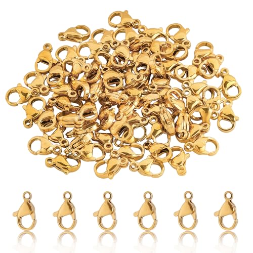 CREATZONE Karabinerverschlüsse aus Edelstahl, vergoldet, 10 mm, für selbstgemachte Halsketten, Armbänder, Schmuckherstellung, 120 Stück CREATZONE Karabinerverschlüsse aus Edelstahl, vergoldet, 10 mm, für selbstgemachte Halsketten, Armbänder, Schmuckherstellung, 120 Stück von CREATZONE