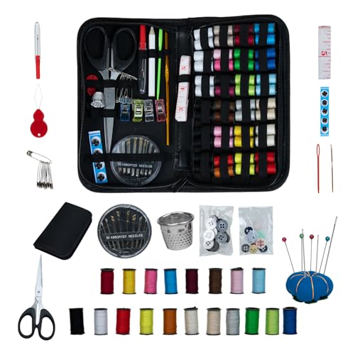 Nähset für Erwachsene, Nadelfadenset zum Nähen, Nähzubehör mit Schneiderschere, Fadenspulen, Armbandnadelkissen, Fingerhut, 30 Nadeln, Notfall-DIY-Home-Tasten-Reparaturset Nähset für Erwachsene, Nadelfadenset zum Nähen, Nähzubehör mit Schneiderschere, Fadenspulen, Armbandnadelkissen, Fingerhut, 30 Nadeln, Notfall-DIY-Home-Tasten-Reparaturset von CREAWONDER