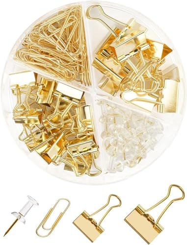 Büroklammern und Binderklammern, Metall, verschiedene Größen, mit Reißzwecken, niedliches goldfarbenes Bürozubehör für Schreibtisch, Schreibtischzubehör, 10 Stück Büroklammern und Binderklammern, Metall, verschiedene Größen, mit Reißzwecken, niedliches goldfarbenes Bürozubehör für Schreibtisch, Schreibtischzubehör, 10 Stück von CREECHWA