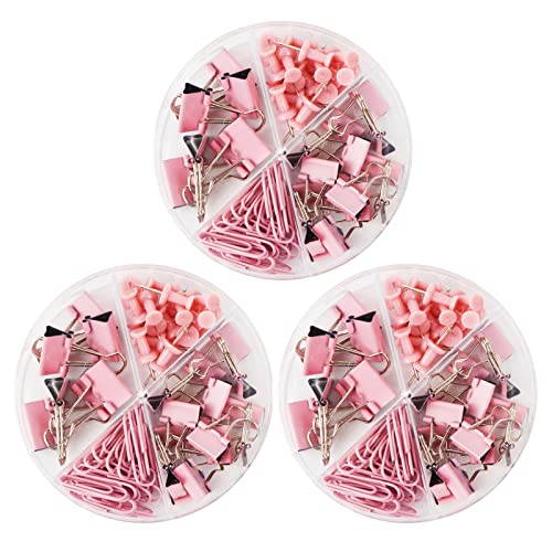 Sortierte Binder Clips, Büroklammern, Push Pins, langlebig und rostfrei, Büroklammern Sets für Akten, Papier, Heimbedarf 3 Sets (Rosa) von CREECHWA