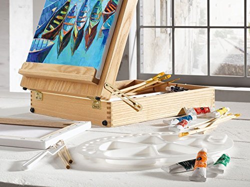 CRELANDO Malkasten Set mit Geflochtenem Kopfteil + Malerei + Pinseln + Leinwand + Malerei mit 50 Zubehörteilen von Crelando