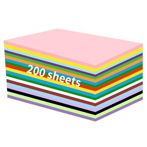 CRESZZLE 200 Blätter Tonpapier Bunt, A4 Malpapier Kinder beidseitig (70gsm), 20 Farben Bastelpapier Bunt, 297mm x 210mm Zum Zeichnen, Drucken, Origami geeignet für Erwachsene und Kinder von CRESZZLE