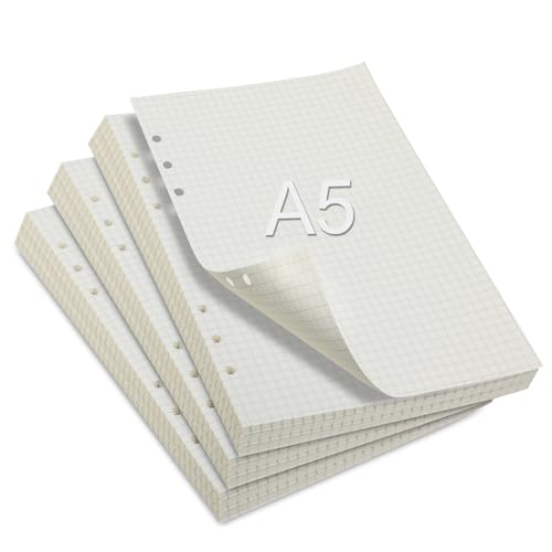 3 Packungen Ringbucheinlagen A5 Kariert, 180 Blätter Nachfüll-Inlays für DIN A5 Ringbuch Nachfüllbar, 6 Löcher ringbuch A5 nachfüllbar, Refill Paper für Notizbuch, Planer & Skizzen von CRESZZLE