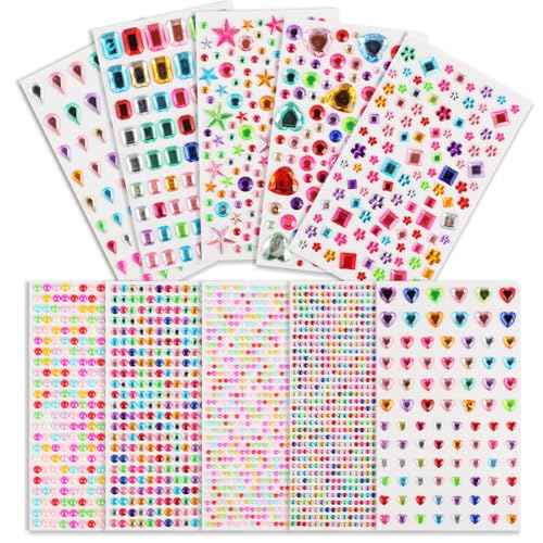 3500 Stück Glitzersteine selbstklebend, Bunte Strasssteine selbstklebend, Glitzersteine Gesichter in verschiedenen Formen, Glitzer Sticker für Basteln, Kinderhandwerke, Dekoration und DIY-Projekte. von CRESZZLE
