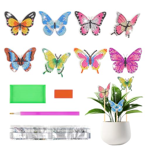 8 Stück Diamond Painting Schmetterling Set, DIY Diamond Schmetterling Deko , diamond Painting Kinder Erwachsene für Garten und Balkon Deko, Diamond Painting Set als Geschenk für Kinder und Mama. von CRESZZLE