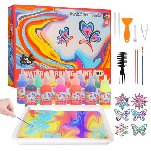 CRESZZLE Marmorierfarbe Set für Kinder, DIY set kinder, Wassermarmorierungsfarbe für Kunstprojekte, Malset für Kinder, Geschenk für Mädchen und Jungen, Fördert Fantasie und Kreativität von CRESZZLE