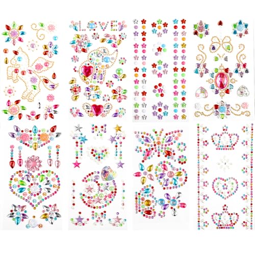 Glitzersteine Selbstklebend 8 Blätter, Strasssteine Selbstklebend & Glitzer Sticker Bunt, Glitzersteine Gesicht Deko, Strasssteine Gesicht für Kinder DIY Basteln Mädchen Geschenk Glitzersteine Selbstklebend 8 Blätter, Strasssteine Selbstklebend & Glitzer Sticker Bunt, Glitzersteine Gesicht Deko, Strasssteine Gesicht für Kinder DIY Basteln Mädchen Geschenk von CRESZZLE