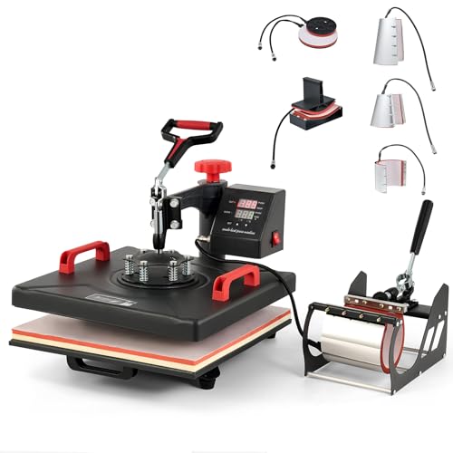 CREWORKS 38cmx38cm Hitzepresse Transferpresse 1400W Heat Press Heißpresse 360 Grad Schwenkbar DIY Mulitifunktional Sublimation Wärmepresse (8 in 1) von CREWORKS