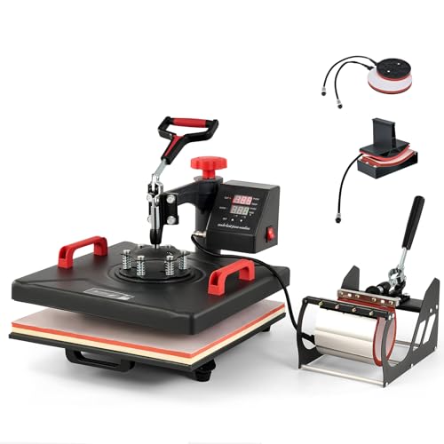 CREWORKS Hitzepresse 15"x15", 5-in-1 360-Grad-Schwenk-Shirt-Druckmaschine mit digitaler Steuerung, 38x38cm Transferpresse mit Zwei Heizrohren für Tassen, Hüte, Platten und Kappen CREWORKS Hitzepresse 15"x15", 5-in-1 360-Grad-Schwenk-Shirt-Druckmaschine mit digitaler Steuerung, 38x38cm Transferpresse mit Zwei Heizrohren für Tassen, Hüte, Platten und Kappen von CREWORKS