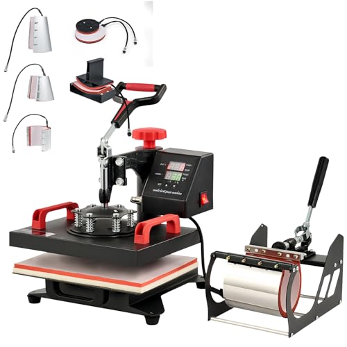 CREWORKS Hitzepresse Transferpresse Heat Press Heißpresse 360 Grad Schwenkbar DIY Mulitifunktional Sublimation Wärmepresse (30x25cm 8 in 1) von CREWORKS