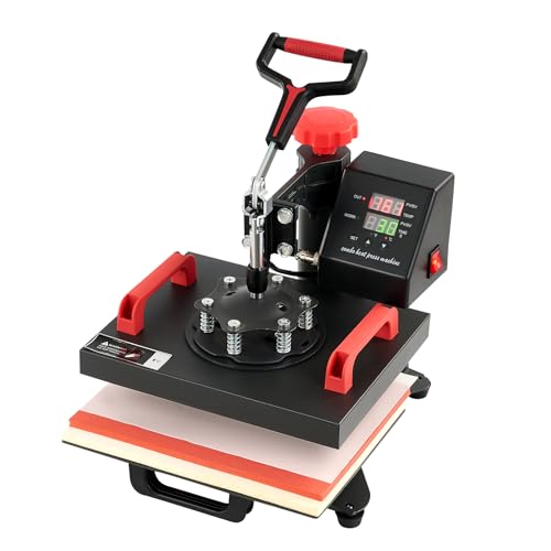 CREWORKS Transferpresse 30x25cm Textilpresse Heißpressmaschine Mehrzweck-Wärmeübertragungsmaschine mit Einstellknopf, 360 Grad Schwenkbar T-Shirt-Druckmaschine, 900W Druckmaschine von CREWORKS