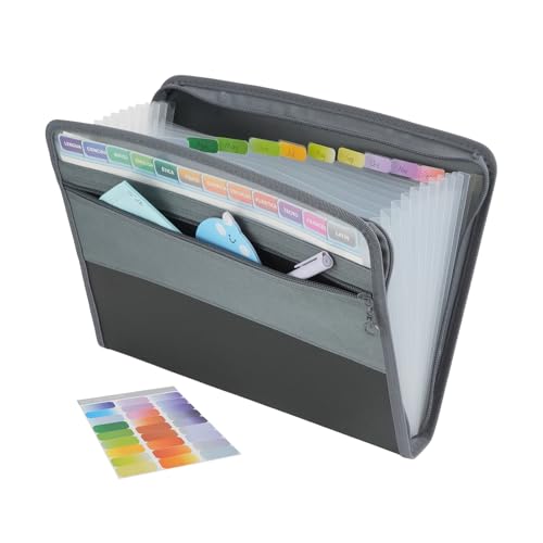 13 Taschen Erweitert Ordner Organisator, Box Dokumententaschen mit Farbigen Etiketten, Tragbarer Dokumenten-Organisator mit Reißverschluss, Ziehharmonika-Ordner-Boxen mit Großer Kapazität von CRITIVE-SHOP