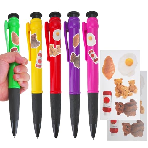 5PCS Riesig Kugelschreiber 28cm, Jumbo Kugelschreiber mit 10 niedlichen Aufklebern, lustige große einziehbare Kugelschreiber, große Zeichnung Schreibstift für Prop Geschenke Dekor(Durchmesser 3cm) von CRITIVE-SHOP