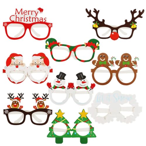 CRLLDPM 9 Stück Weihnachtsbrillen, Partybrillen Set, Weihnachtsbrille, Kreative Weihnachten Brillen, Party Gläser, Kinder Partybrillen Lustige Brille, Für Deko Weihnachten von CRLLDPM