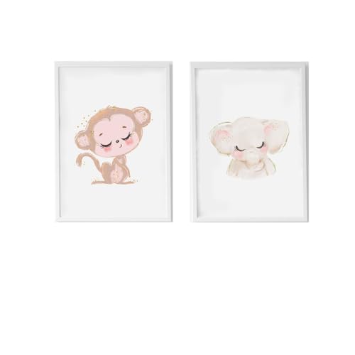 Crochetts Set mit 2 Bildern, 33 x 43 x 2 cm, Elefant, Affe, 2 Teile von CROCHETTS