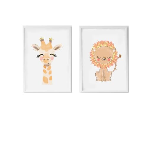 Crochetts Set mit 2 Bildern, 33 x 43 x 2 cm, Giraffe Löwe, 2 Stück von CROCHETTS
