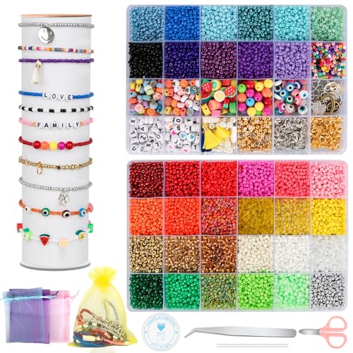 Perlen zum Auffädeln 16000 Stück 3mm Perlen Set, Perlen für Armbänder Aesthetic Glasperlen, Selber Machen mit 22 Verschiedene Perlen Charms Kit für Erwachsene Kinder DIY Armband Schmuckherstellung Kit Perlen zum Auffädeln 16000 Stück 3mm Perlen Set, Perlen für Armbänder Aesthetic Glasperlen, Selber Machen mit 22 Verschiedene Perlen Charms Kit für Erwachsene Kinder DIY Armband Schmuckherstellung Kit von CROSHER