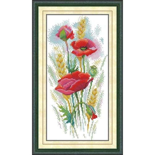 CROSSDECOR Gestempeltes Kreuzstich-Set für Anfänger, vollständiges Set mit Mohnblumen-Charm-Stickerei für Erwachsene, 11 CT 3 Stränge, DIY-Muster, gezählte Kunst, Handwerk, 24 x 47 cm CROSSDECOR Gestempeltes Kreuzstich-Set für Anfänger, vollständiges Set mit Mohnblumen-Charm-Stickerei für Erwachsene, 11 CT 3 Stränge, DIY-Muster, gezählte Kunst, Handwerk, 24 x 47 cm von CROSSDECOR