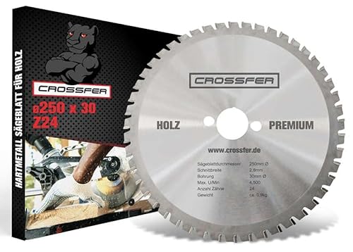 Kreissägeblatt für Holz | Premium Qualität HM Kreissägeblatt | Hartmetall Kreissägeblatt für die Holzverarbeitung | CROSSFER® (Ø250 x 30 (Z24)) von CROSSFER GmbH