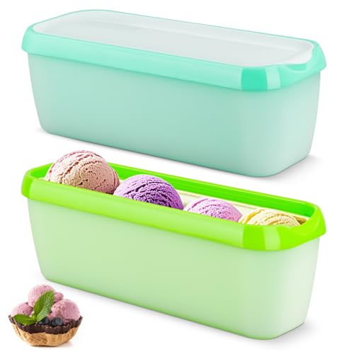 CRROEL 2er-Set Eisbehälter für Speiseeis 1.5 L, Aufbewahrungsbehälter, Gefrierdosen, Eis-Container BPA-fre Für Selbstgemachtes Eis, Sorbets, Joghurt von CRROEL