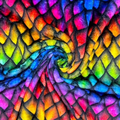 CRS Fur Fabrics CFP003-1MTR Superweicher Fleece-Stoff, Regenbogen-Drachen-Schuppen, 1 m, Polyester, multi, 1Mtr 150cm x 100cm von CRS Fur Fabrics