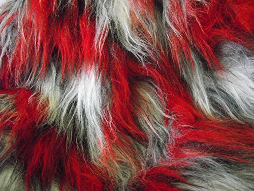 CRS Fur Fabrics Langfloriger Kunstfell-Stoff, acryl, schwarz/weiß/rot, 1Mtr - 150cm x 100cm von CRS Fur Fabrics