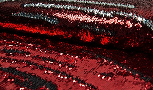 Zweifarbiges Meerjungfrau Fisch Skala Pailletten Stoff Rot Silber - Rot Silber, 1Mtr - 140cm x 100cm von CRS Fur Fabrics