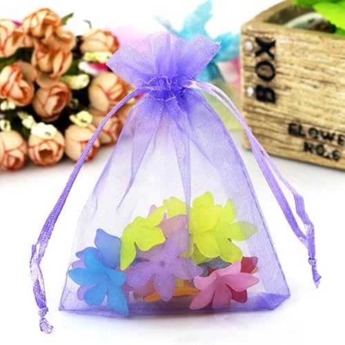 CRSUSUKJ 100 Stück Organzasäckchen, Organzabeutel, 9 x 12 cm, Geschenkbeutel Organza, Schmuckbeutel, Hochzeit-Säckchen, Lavendelsäckchen-Säckchen, Hochzeitsbevorzugung, Festivalparty (Hellviolett) von CRSUSUKJ