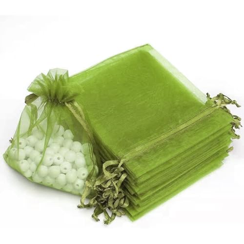 CRSUSUKJ 100 Stück Organzasäckchen, Organzabeutel, 9 x 12 cm, Geschenkbeutel Organza, Schmuckbeutel, Hochzeit-Säckchen, Lavendelsäckchen-Säckchen, Hochzeitsbevorzugung, Festivalparty (Armeegrün) von CRSUSUKJ