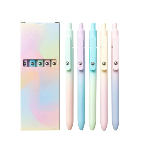 Joxop Pens Gel, Fine Point Gel Ink Pen, 0.5mm Medium Tip Black Ink Roller Ball Pen, Rainbow Minimalist Press Type Quick Drying Carbon GelPens for Smooth Writing (5PCS) von CRTZHA