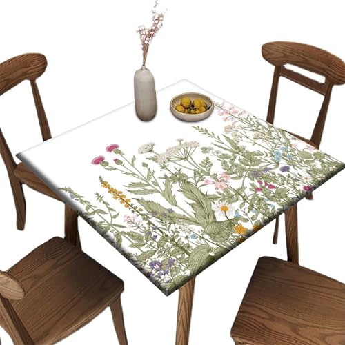 CRXTNSVR Quadratische Tischdecke mit Blumenmuster, wasserdicht, passend für Picknicks im Freien, bunte Blumen, botanische Illustration, abwischbar, elastische Stoff-Tischdecke, passend für Tische bis CRXTNSVR Quadratische Tischdecke mit Blumenmuster, wasserdicht, passend für Picknicks im Freien, bunte Blumen, botanische Illustration, abwischbar, elastische Stoff-Tischdecke, passend für Tische bis von CRXTNSVR
