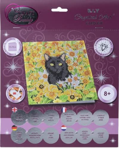 Craft Buddy CCK-A103 - Crystal Art Card Kit, Cat Among The Flowers, Katze, 18x18cm, Kristall-Kunstkarte, Diamond Painting von CRYSTAL ART