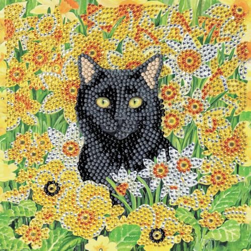 Craft Buddy CCK-A103 - Crystal Art Card Kit, Cat Among The Flowers, Katze, 18x18cm, Kristall-Kunstkarte, Diamond Painting von Craft Buddy